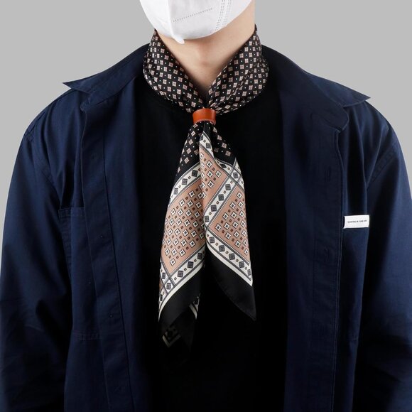 ⚡Men A-Black Necktie 27.5 Inches Cowboy Scarves Pocket Square Silk Bandanas - Picture 4 of 8